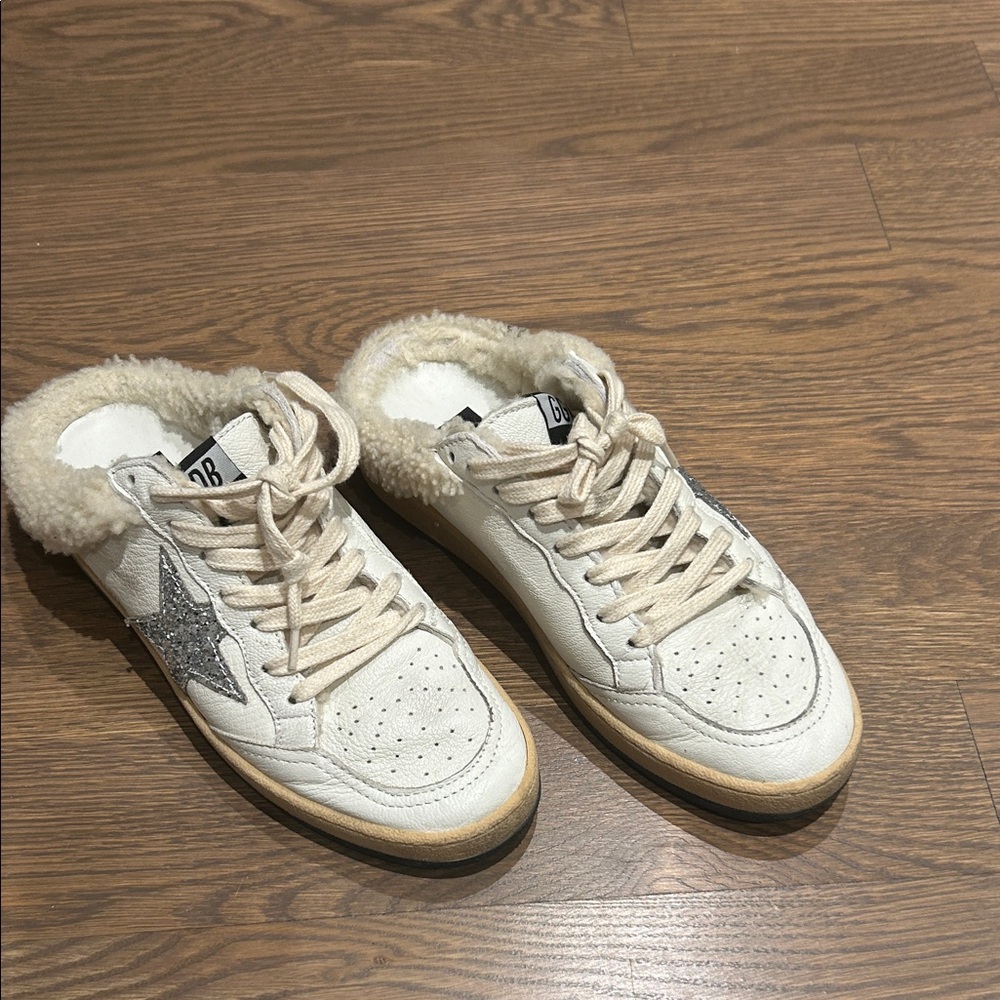 Golden Goose White and Silver Star Sneakers